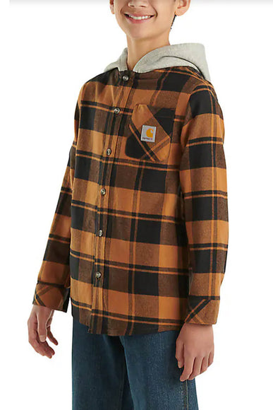 Carhartt Hooded Flannel Shirt for Boys in Brown Plaid