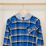 Carhartt Youth Flannel Button Front Hooded Shirt for Boys in Blue