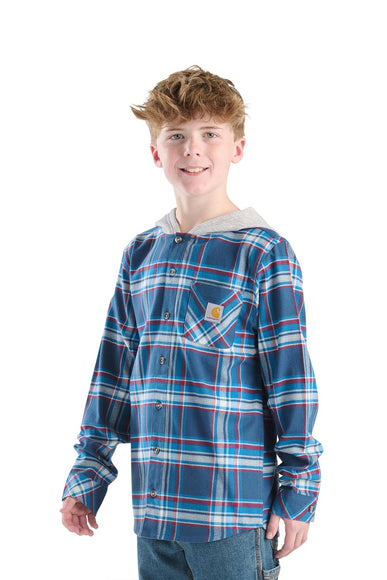Carhartt Youth Hooded Flannel Shirt for Boys in Blue