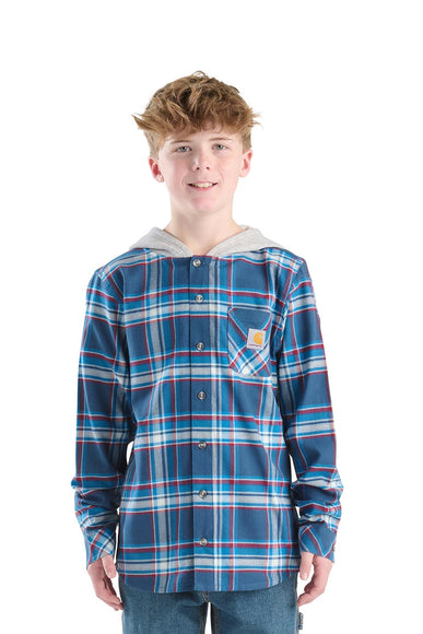 Carhartt Youth Hooded Flannel Shirt for Boys in Blue