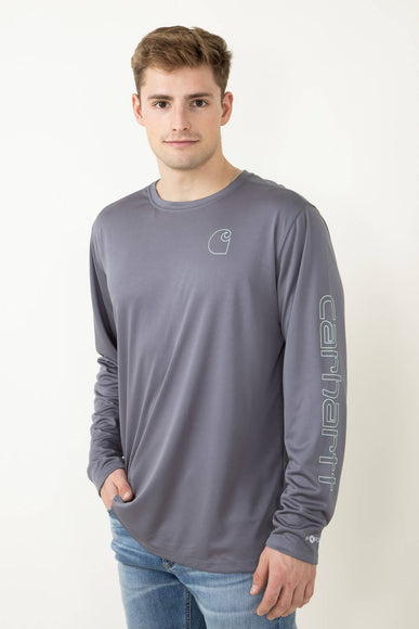 Carhartt Long Sleeve Force Sun Defender Logo Graphic T-Shirt for Men in Grey