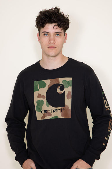 Carhartt Long Sleeve Camo Logo Sleeve Graphic T-Shirt for Men in Black