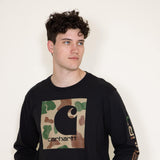 Carhartt Long Sleeve Camo Logo Sleeve Graphic T-Shirt for Men in Black