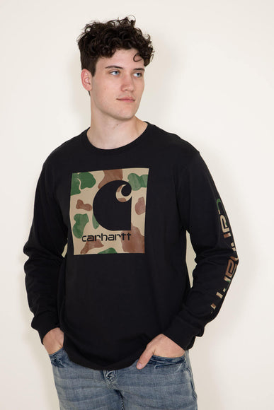 Carhartt Long Sleeve Camo Logo Sleeve Graphic T-Shirt for Men in Black