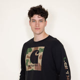 Carhartt Long Sleeve Camo Logo Sleeve Graphic T-Shirt for Men in Black
