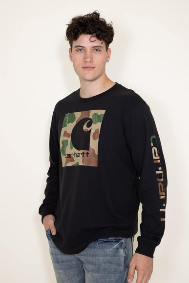 Carhartt Long Sleeve Camo Logo Sleeve Graphic T-Shirt for Men in Black