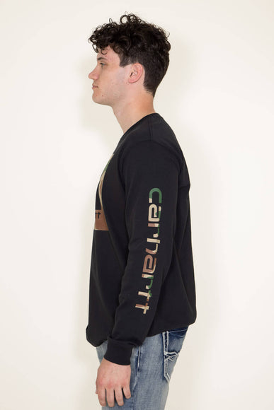 Carhartt Long Sleeve Camo Logo Sleeve Graphic T-Shirt for Men in Black