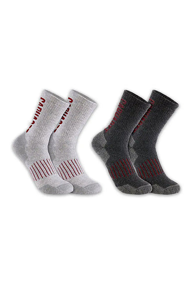 Carhartt Midweight Synthetic-Wool Blend Logo Crew 2 Pack Crew Socks for Men in Grey
