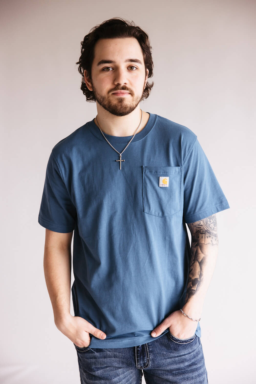 POP ART Carhartt pocket Tee (blue) Lサイズ Carhartt Loose Fit Heavyweight Short-Sleeve Pocket T-Shirt in