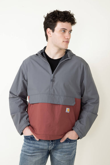 Carhartt Rain Defender Lightweight Packable Anorak Jacket for Men in Red/Grey