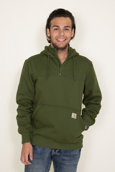 Carhartt Rain Defender Loose Fit Heavyweight Hooded Quarter Zip for Men in Dark Green