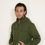 Carhartt Rain Defender Loose Fit Heavyweight Hooded Quarter Zip for Men in Dark Green