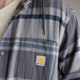 Carhartt Rugged Flex Relaxed Fit Fleece Lined Shirt Jacket for Men in Grey Plaid 