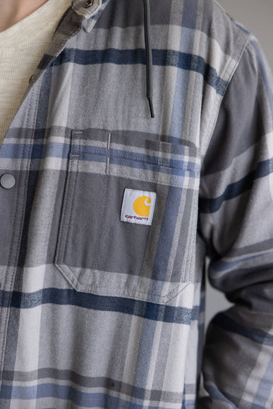 Carhartt Rugged Flex Relaxed Fit Fleece Lined Shirt Jacket for Men in Grey Plaid 