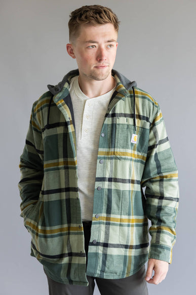 Carhartt Rugged Flex Relaxed Fit Fleece Lined Shirt Jacket for Men in Green Plaid