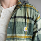 Carhartt Rugged Flex Relaxed Fit Fleece Lined Shirt Jacket for Men in Green Plaid