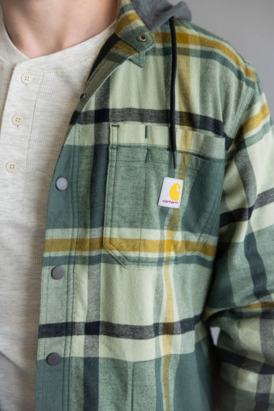Carhartt Rugged Flex Relaxed Fit Fleece Lined Shirt Jacket for Men in Green Plaid