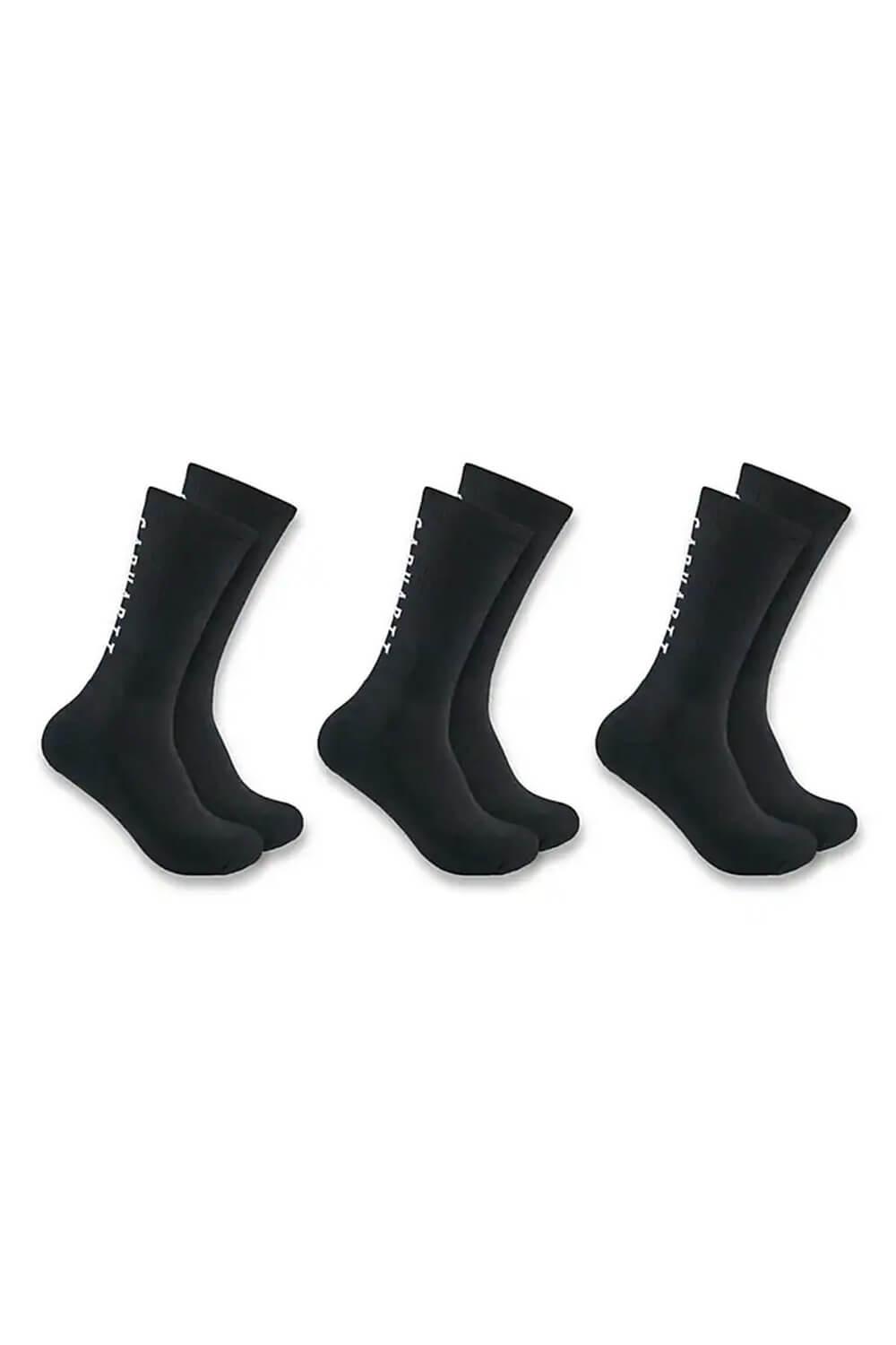 Carhartt Force Midweight Logo 3 Pack Crew Socks for Men in Black