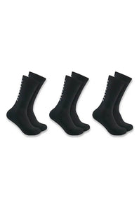 Carhartt Force Midweight Logo 3 Pack Crew Socks for Men in Black