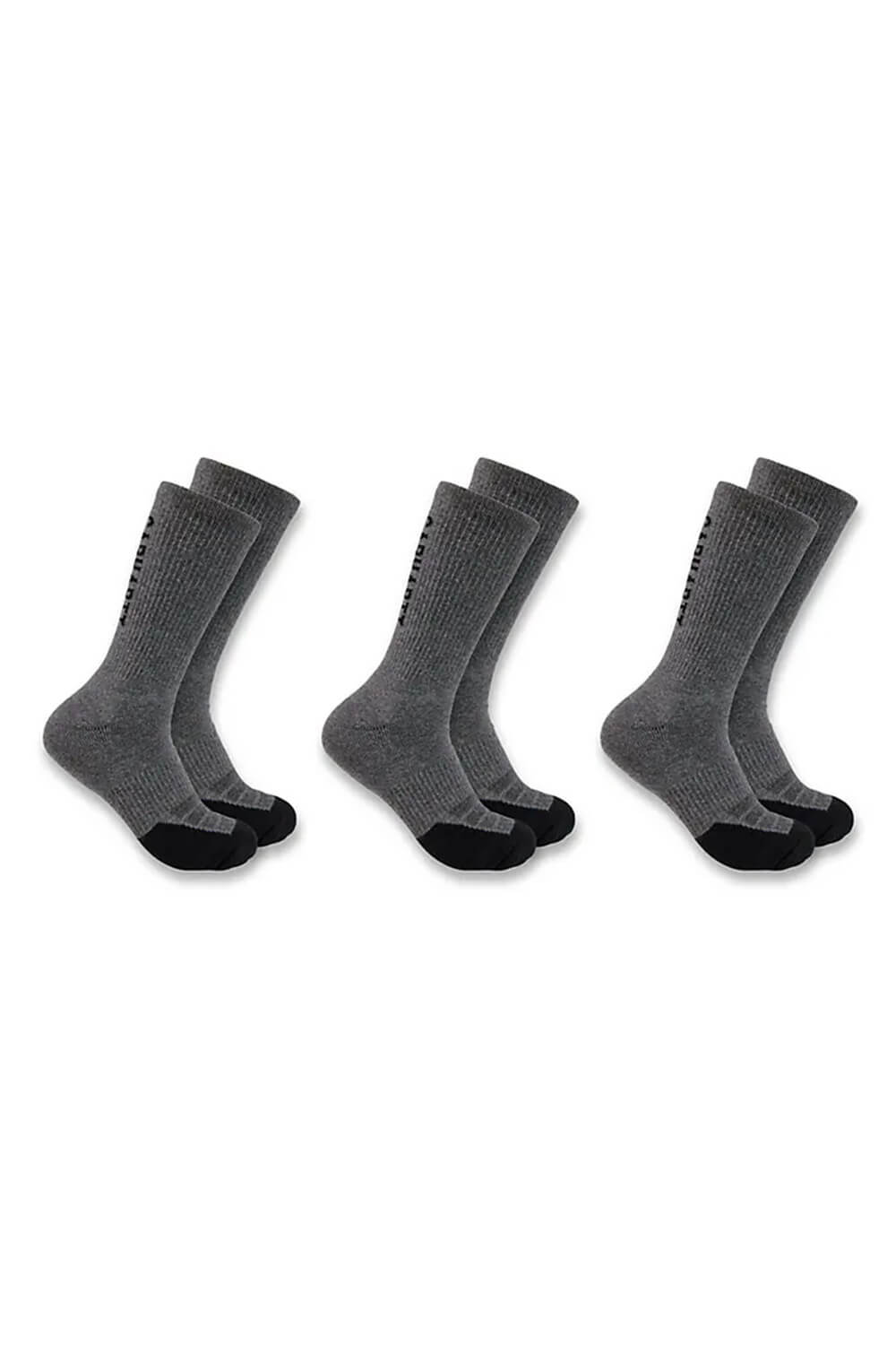 Carhartt Force Midweight Logo 3 Pack Crew Socks for Men in Grey