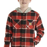 Carhartt Youth Flannel Button-Down Hooded Jacket for Boys in Red