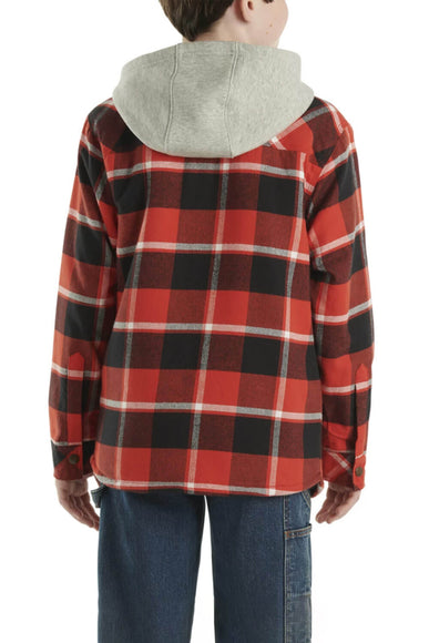 Carhartt Youth Flannel Button-Down Hooded Jacket for Boys in Red
