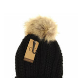 C.C Beanie Fleece Lined Pom Beanie for Women in Black