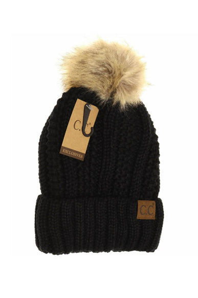 C.C Beanie Fleece Lined Pom Beanie for Women in Black