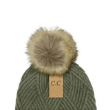 C.C Beanie Crosshatched Pom Beanie for Women in Green