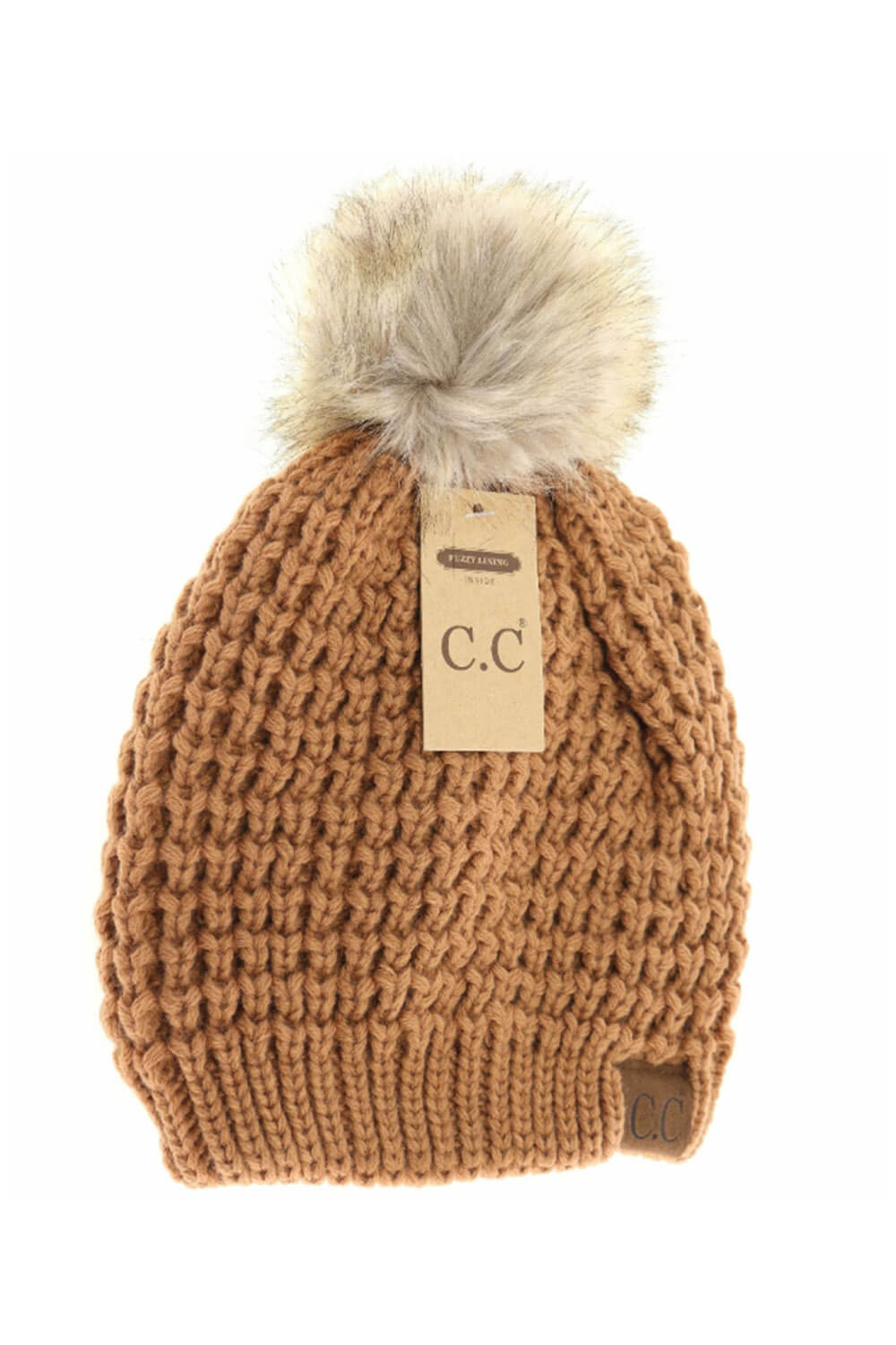 C.C Beanie Waffle Stitch Pom Beanie for Women in Brown | HAT2071-TOAST –  Glik's