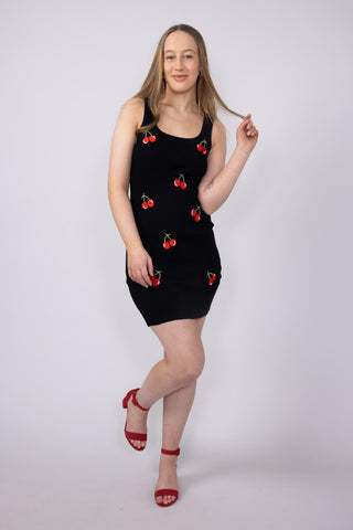 Cherry Bodycon Mini Dress for Women in Black