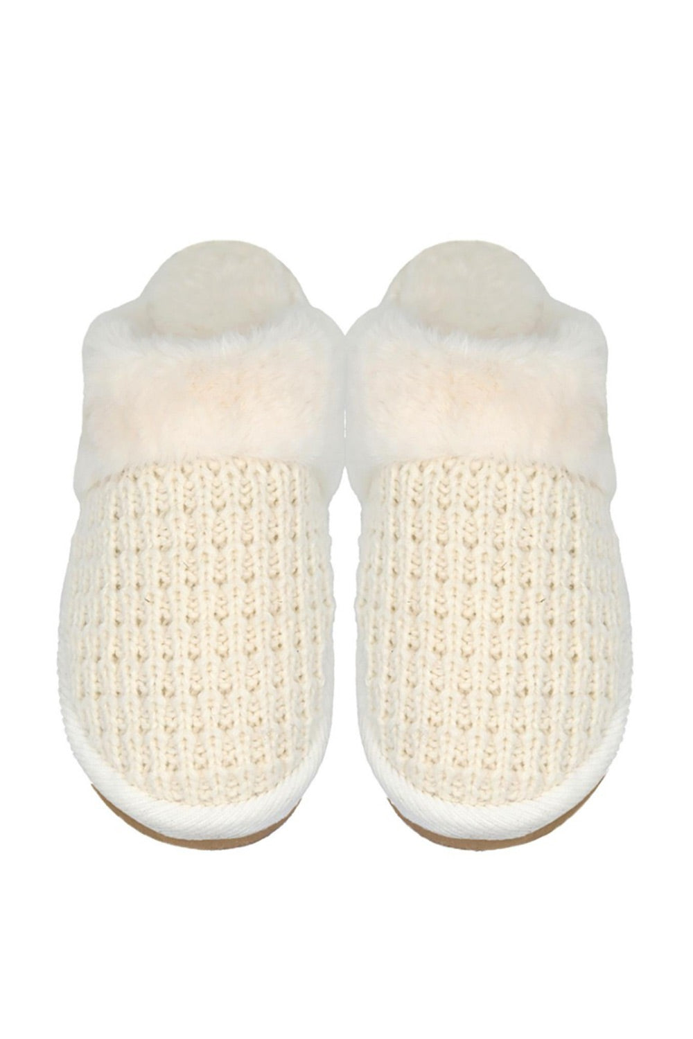 C.C. Rib Pattern Knitted Slippers for Women in Ivory
