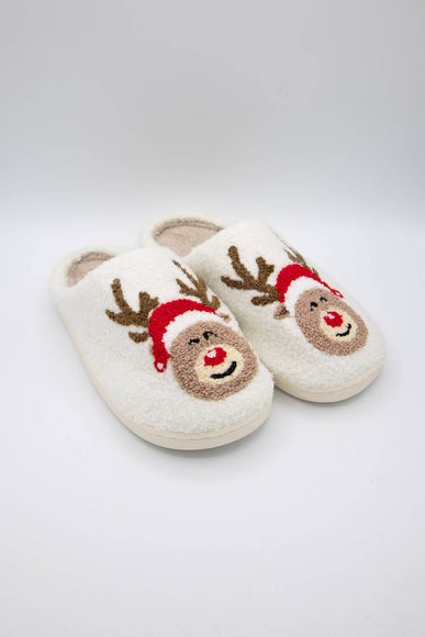 Christmas Rudolph Slippers for Women in White