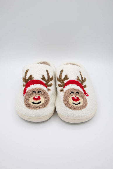 Christmas Rudolph Slippers for Women in White