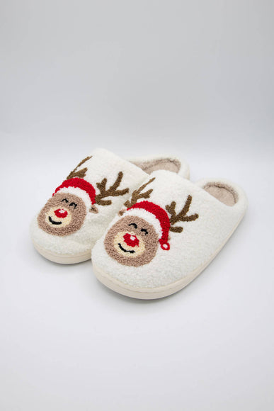 Christmas Rudolph Slippers for Women in White