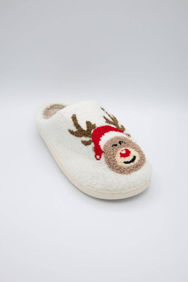 Christmas Rudolph Slippers for Women in White