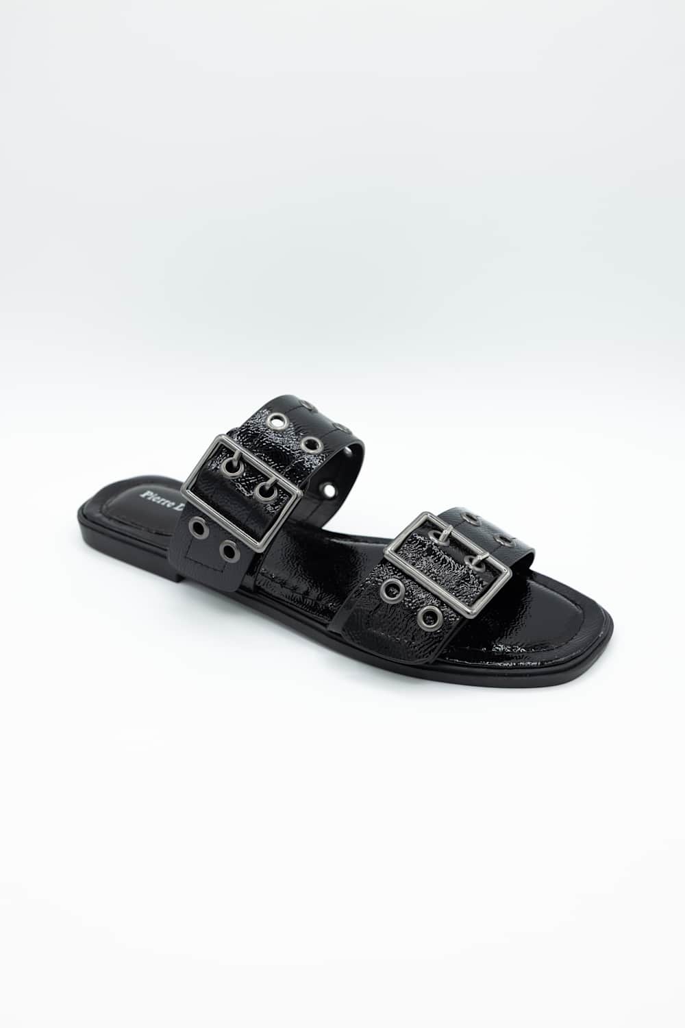 Pierre Dumas Empress Buckle Slide Sandals for Women in Black
