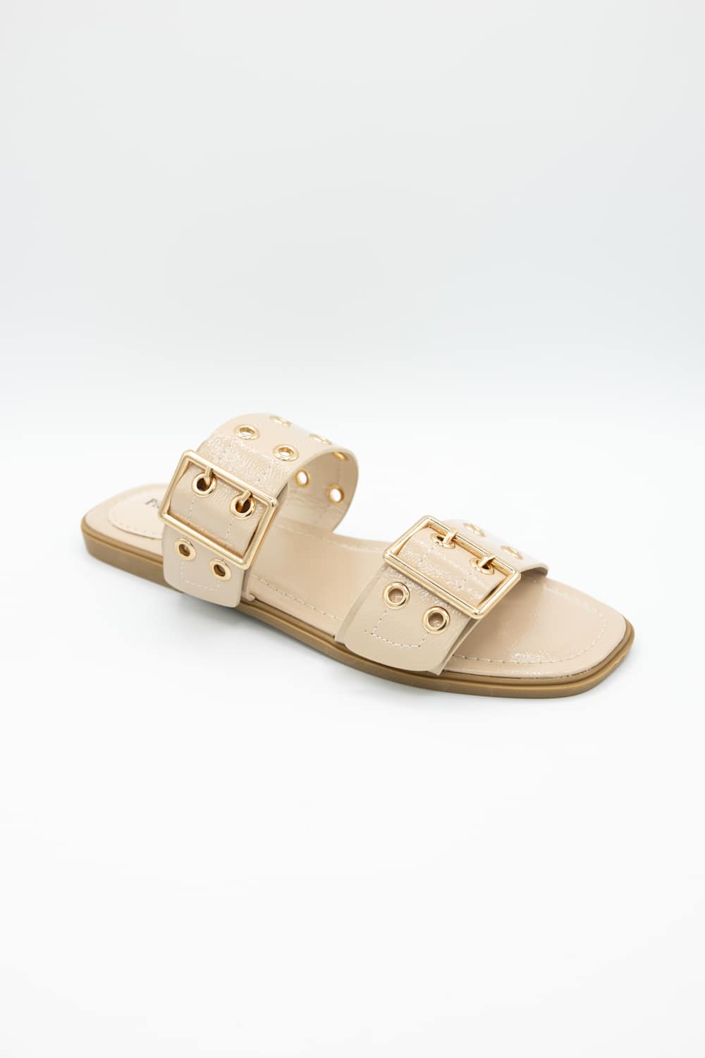Pierre Dumas Empress Buckle Slide Sandals for Women in Nude