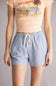 Pinstripe Drawstring Linen Shorts for Women in Indigo