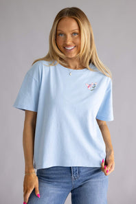 C&C California Toni Hummingbird Boxy Crew Tee for Women in Blue Bell 