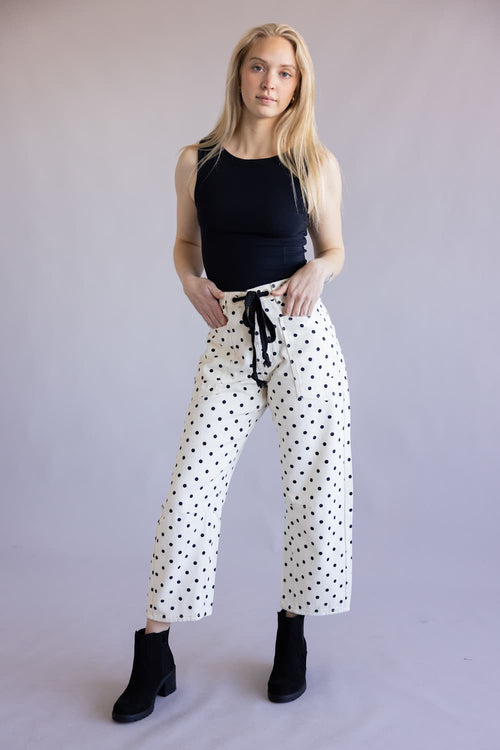 Aaron & Amber Drawstring Polka Dot Barrel Jeans for Women in Cream