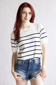 Striped Sweater for Women in White/Navy 