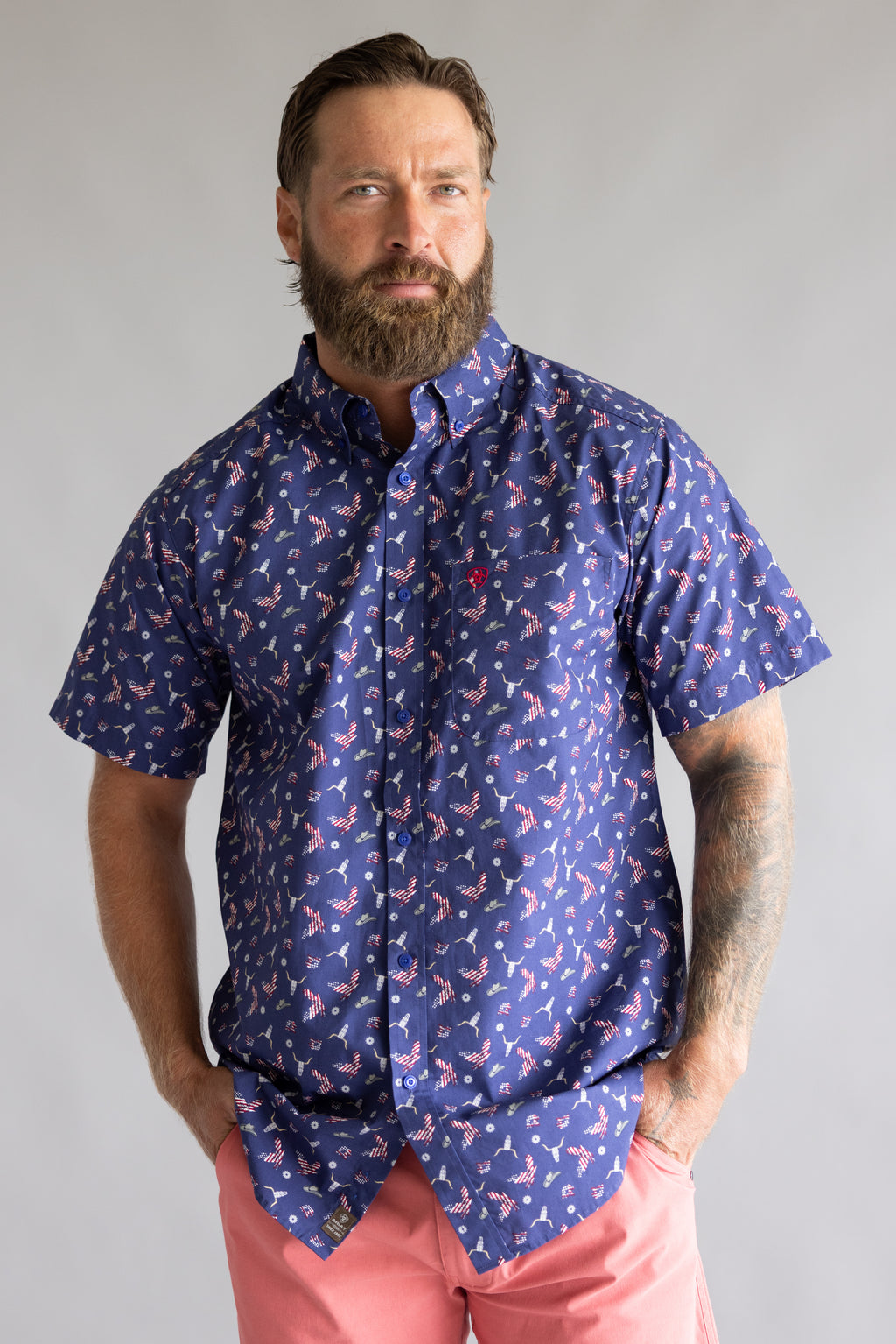 Ariat Berne Fitted Shirt for Men in Blue Americana