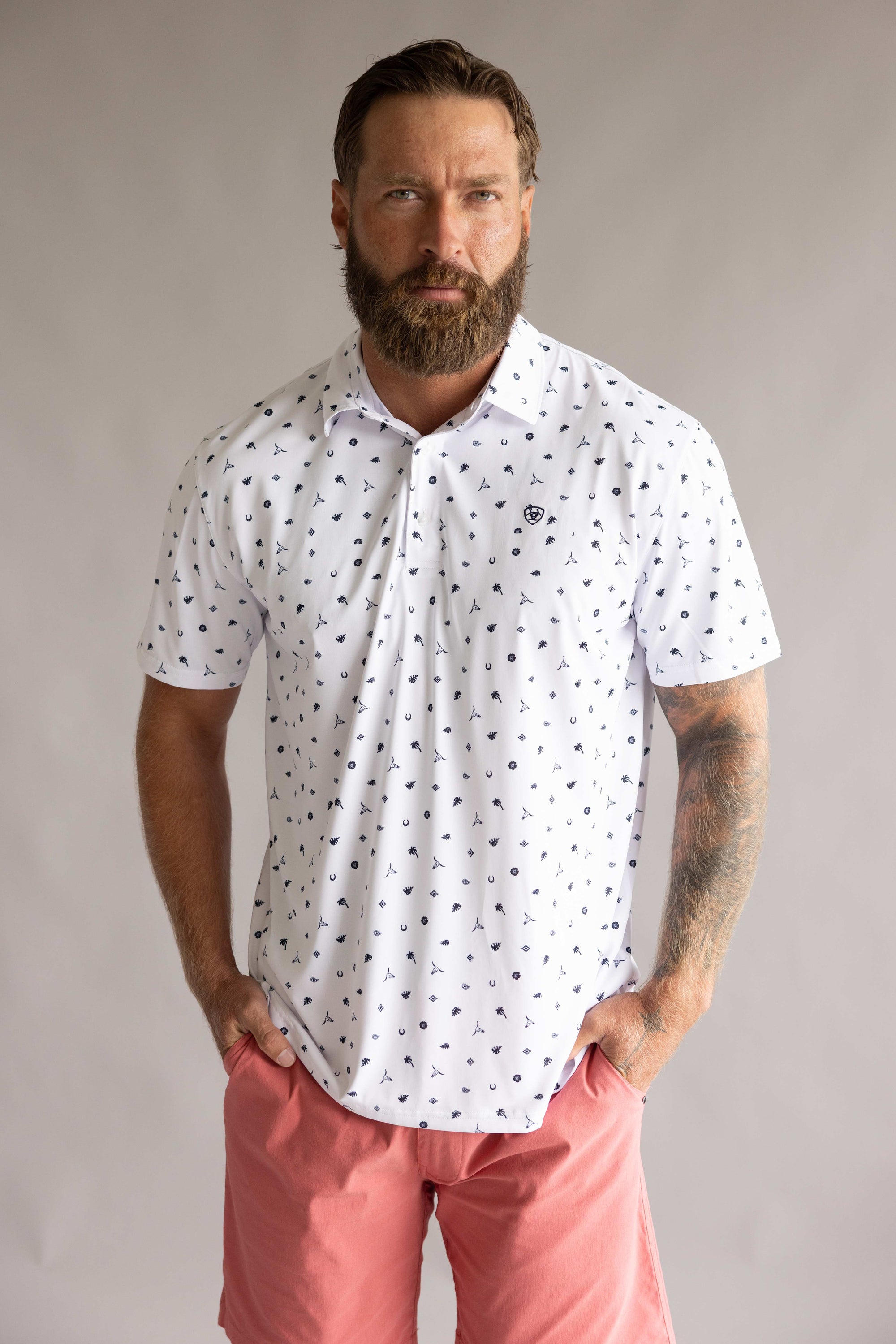 Ariat Tek Polo Shirt for Men in White Western Print