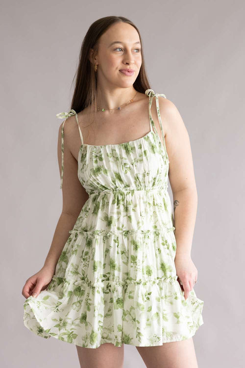 Blu Pepper Floral Tiered Dress for Women in Olive