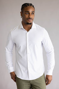 Denim & Flower Dressy Tech Stretch Shirt for Men in White 