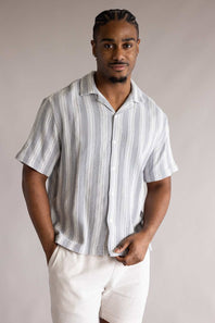 Denim & Flower Crochet Textured Button Up Shirt for Men in Grey/White