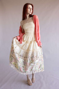 Floral Eyelet Lace Strapless Midi Dress for Women in Cream/Multi