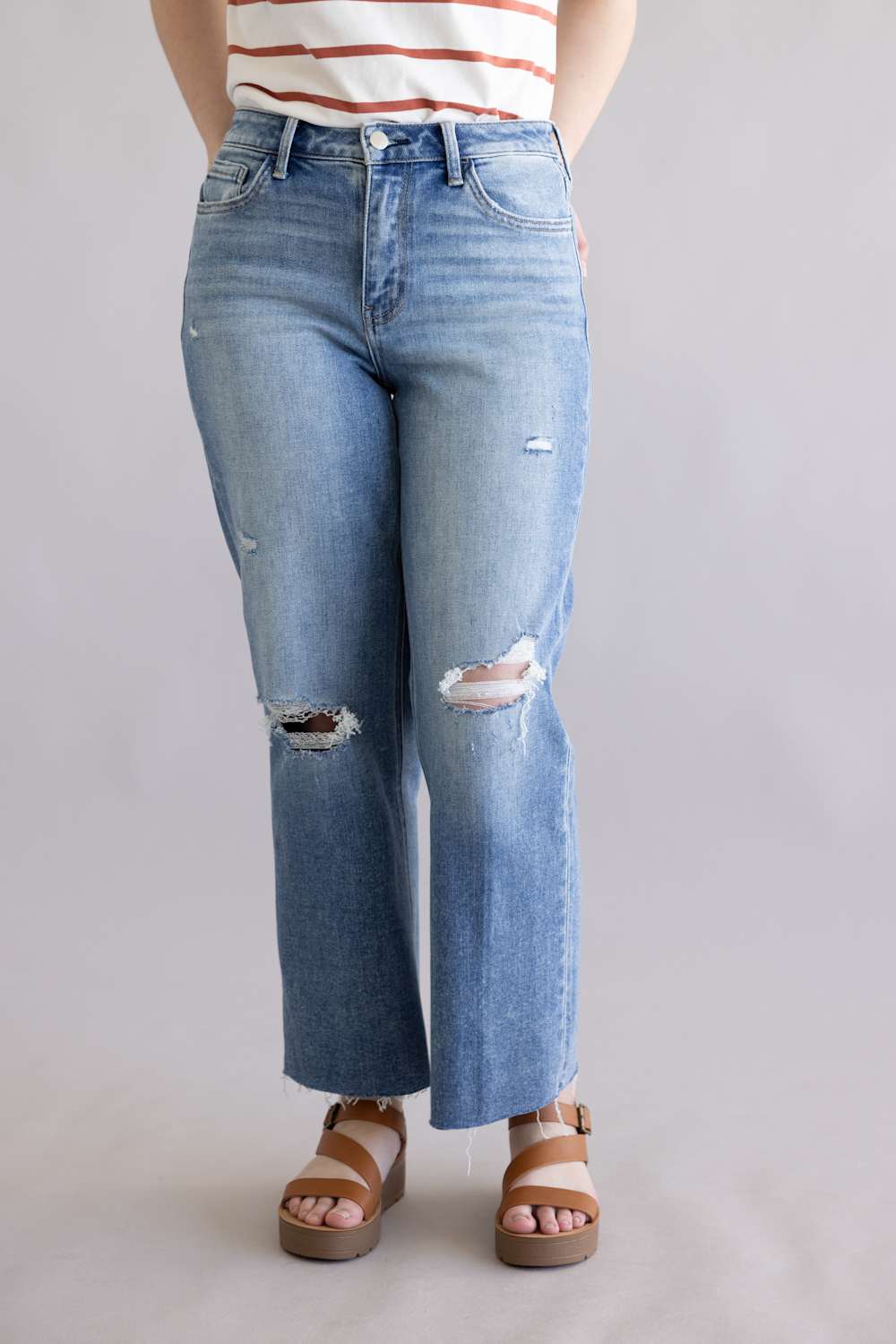 Flying Monkey High Rise Distressed Slim Wide Leg Jeans for Women