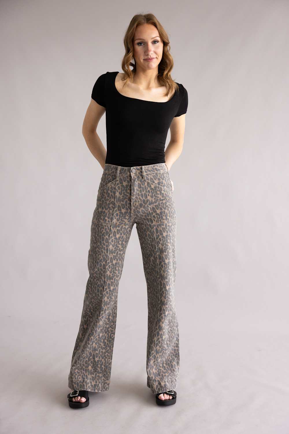  Hidden High Rise Happi Cheetah Flare Jeans for Women 